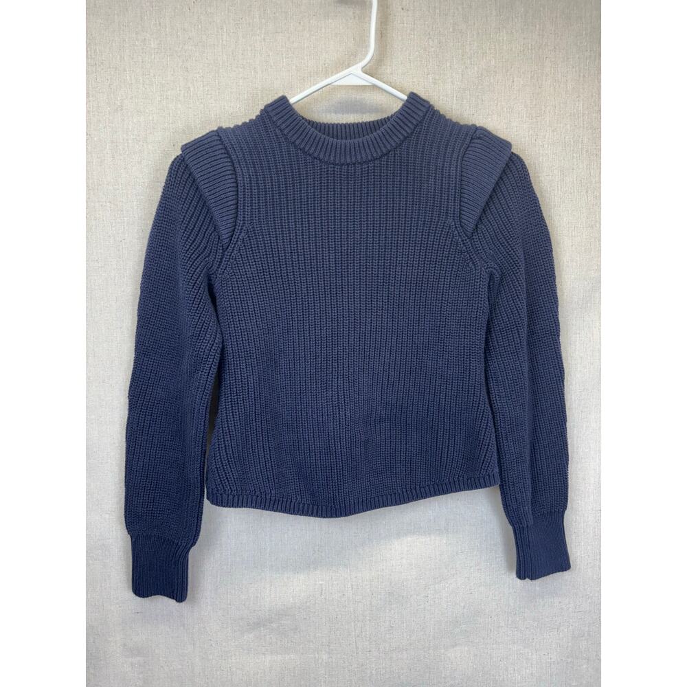 $78 Aqua Women's Knit Ribbed Crewneck 100% Cotton Sweater ,‎ Navy , Size S